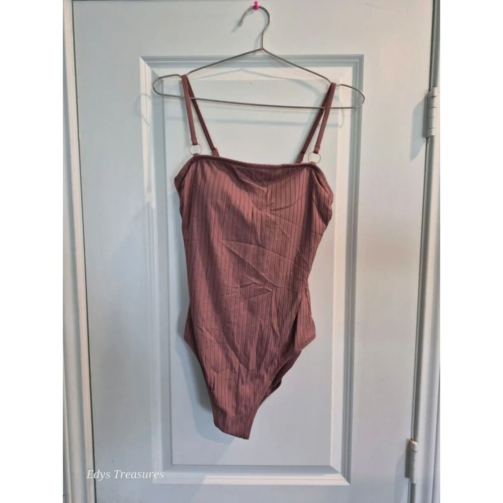 Shade & Shore Ribbed One Piece Swimsuit NWT Mauve